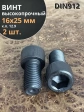 Винт высокопрочный ПР М16х25 мм к.п.12.9 черный DIN912, 2 шт.