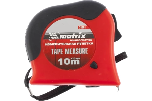 Рулетка Double fixation 10м х 25мм. обрезинен.корп., двойная плавная фикс Matrix фото 1