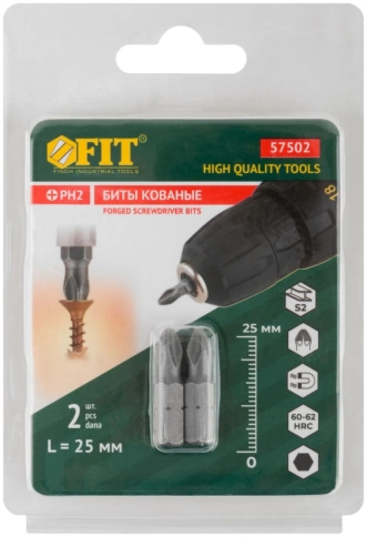 Биты кованые, сталь S2, одностор. РН2, 2шт. Профи, блистер фото 2