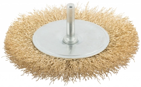 Корщетка-колесо, со штифтом, стальн.латунир.волнист.проволока MOS фото 3