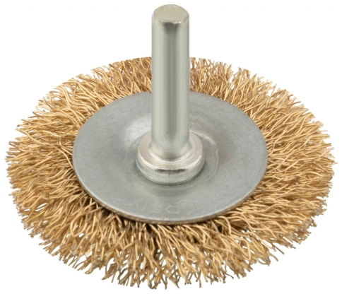 Корщетка-колесо, со штифтом, стальн.латунир.волнист.проволока фото 3