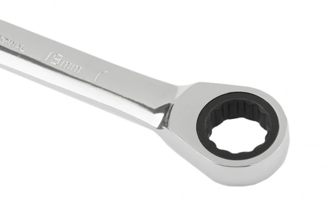 Ключ комбинированный трещоточный зеркальный хром 19 мм CrV Matrix фото 3