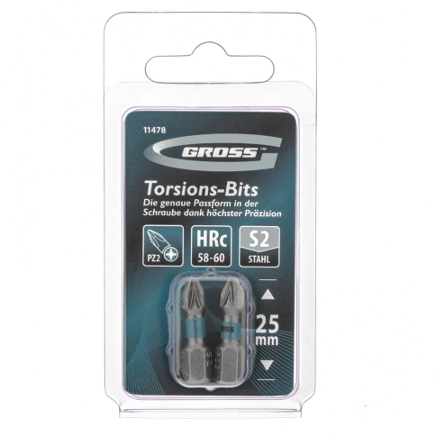 Набор бит торсионных PZ2х25 мм, для ударн.шуроповертов 2шт Gross фото 3