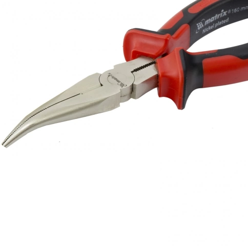 Длинногубцы NICKEL, изогнутые никелированные, двухкомпонентные рукоятки 160 мм Matrix фото 1