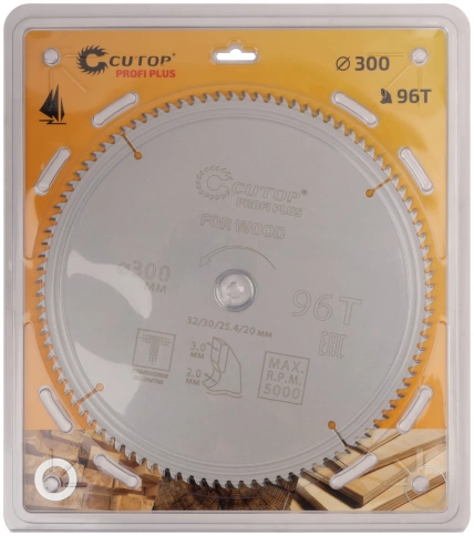 Диск пильный по дереву с тефлоновым покрытием 96Т CUTOP Profi Plus 300х2,0/3,0х32/30/25,4/20 мм фото 2