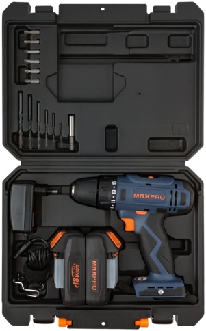 Дрель-Шуруповерт акк.18,0 В; 0-350/1250 об/мин, регулир.об., резин.вст.MAX-PRO фото 3