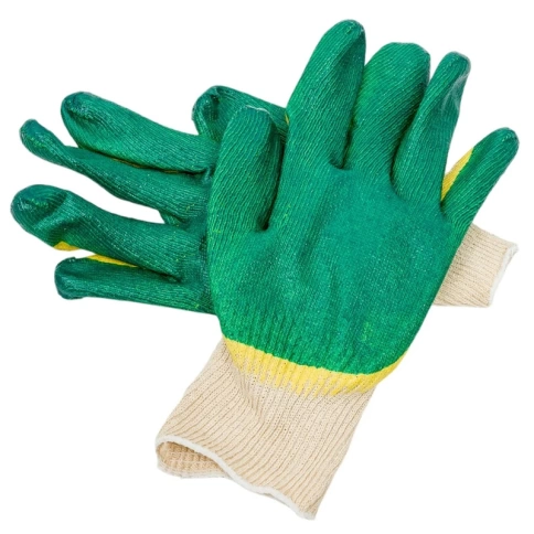 Перчатки трикотажные PER2L3N с двойным латексным обливом, зелено-желтые  фото 1