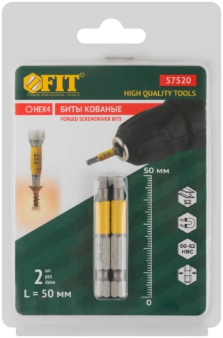 Биты кованые, сталь S2, одностор. 50 мм Н4, 2шт. Профи, блистер фото 2