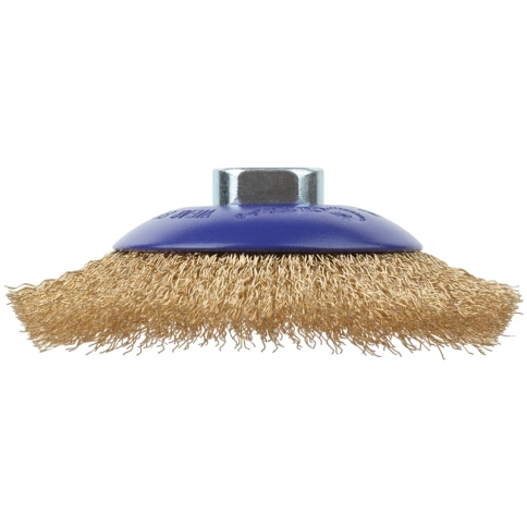 Щетка для УШМ "тарелка", латунир.витая проволока 0,3мм, 115 мм М14 блистер CUTOP Profi фото 2