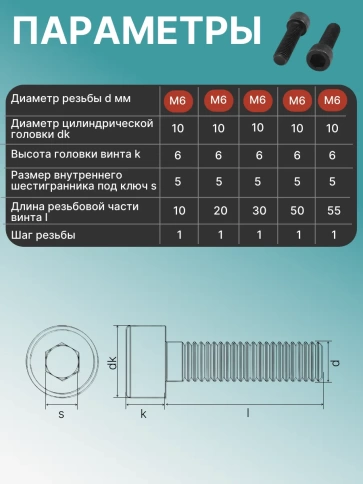 Винты М6 черные к.п.12.9 DIN912 в органайзере НАБОР 2 фото 3