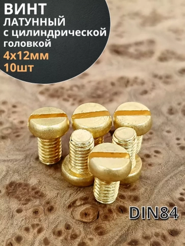 Винт 4х12 латунный с цилиндрической головкой DIN84,10 шт фото 2