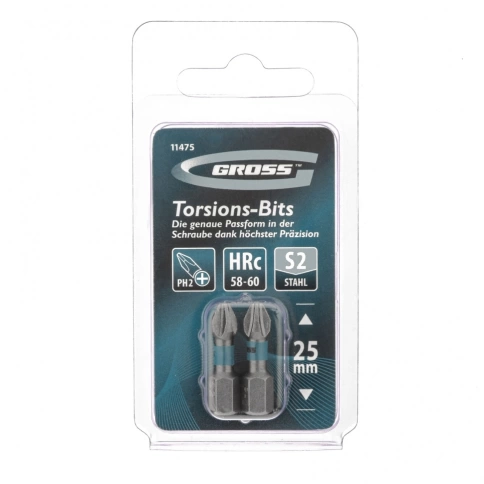 Набор бит торсионных PH2х25 мм, для ударн.шуроповертов 2шт Gross фото 3