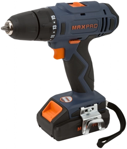 Дрель-Шуруповерт акк.18,0 В; 0-350/1250 об/мин, регулир.об., резин.вст.MAX-PRO фото 2