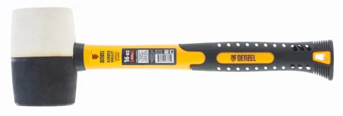 Киянка резиновая черно-белая, фиберглассовая ручка 16 oz Denzel фото 1