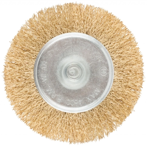 Корщетка-колесо, со штифтом, стальн.латунир.волнист.проволока фото 2