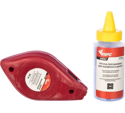 Шнур малярный отбойный, ABS пластик.корп. 30 м + краска разметоч. 115 гр фото 1