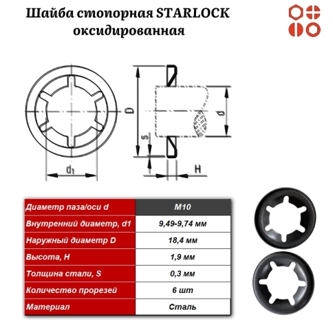 Шайба стопорная STARLOCK М10 оксидированная, 1000 шт. фото 3