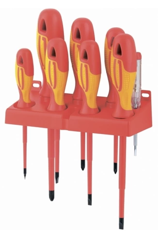 Набор отверток диэлектрических с двухкомпонентными рукоятками до 1000 В, тестер, 8 шт CrMo фото 1