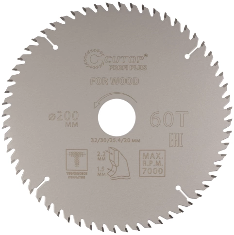 Диск пильный по дереву с тефл.покр.60Т CUTOP Profi Plus/2,2х32/30/25,4/20 мм фото 1