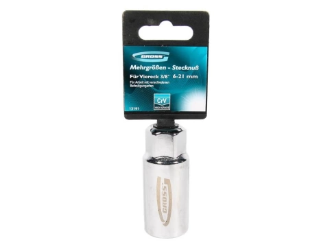 Головка торцевая многоразмерная 6-21 мм под квадрат 3/8 хромир CrV Gross фото 1